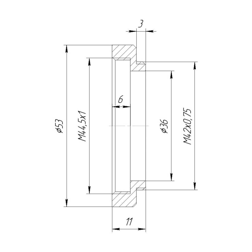 M42x0.75 male to M44.5x1 female thread adapter