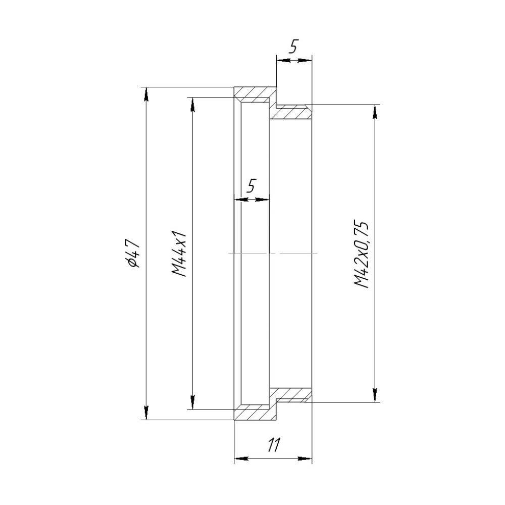 M42x0.75 (T2) male to M44x1 female thread adapter