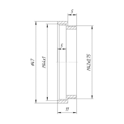 M42x0.75 (T2) male to M44x1 female thread adapter