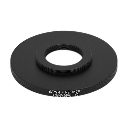 M42x0.75 male to M74x1 female thread adapter