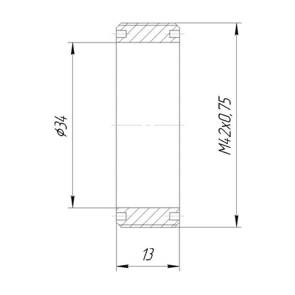 13mm tube with M42x0.75 (T2) male thread
