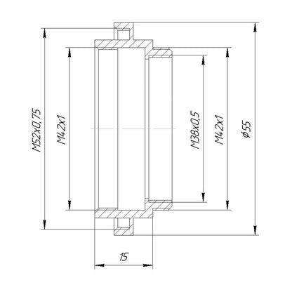 M42x1 extender (15mm) with additional female M52x0.75 accessories thread