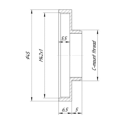 M42x1 female thread to C-mount camera adapter, 6.5mm long