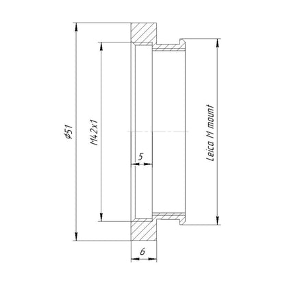 M42x1 female thread to Leica M camera mount adapter for helicoids