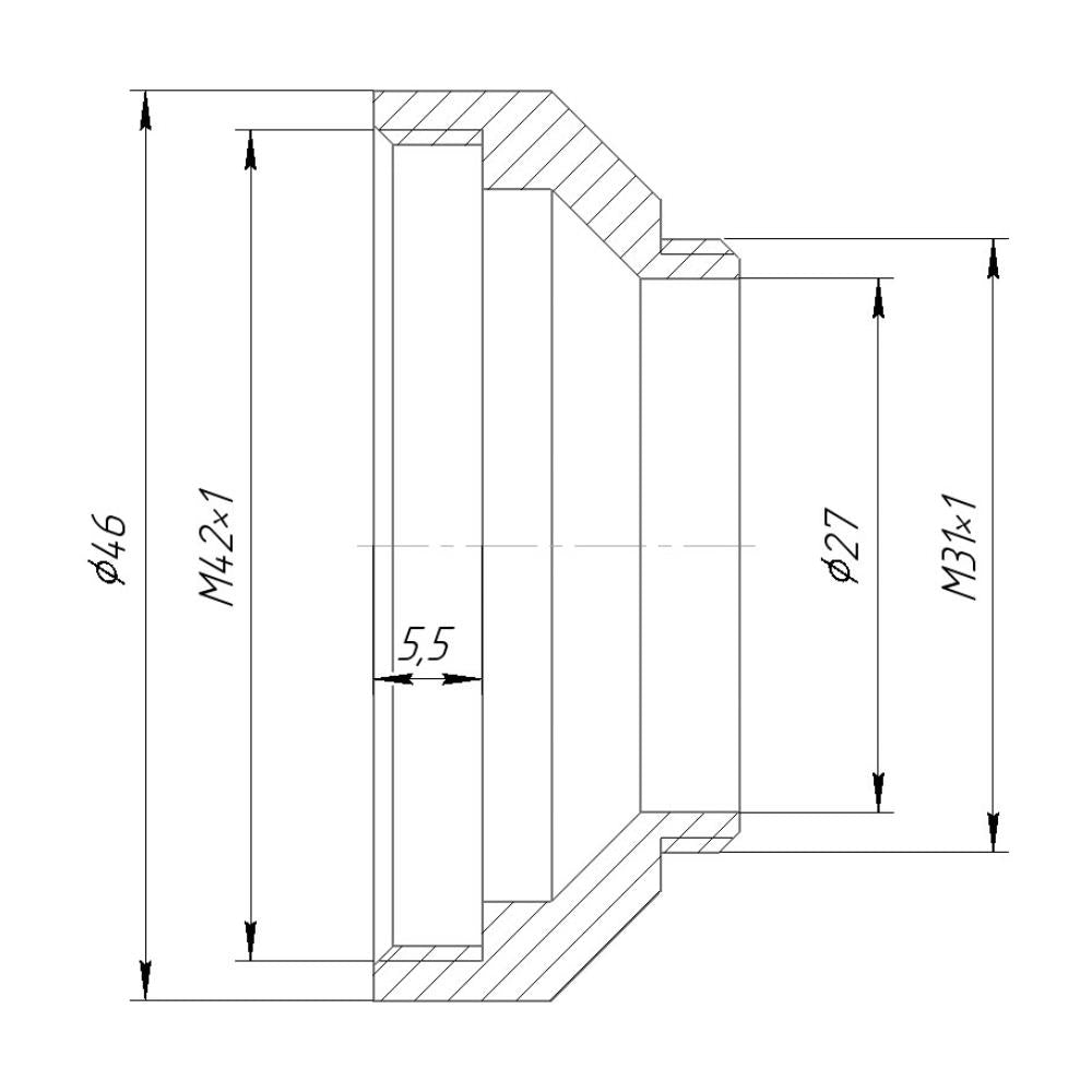 M42x1 female to M31x1 male thread adapter for RoBoT Royal, Recorder camera