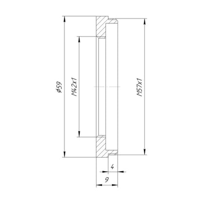 M42x1 female to M57x1 male thread adapter for Bronica S2