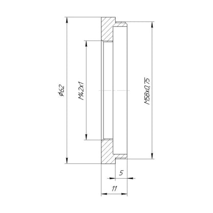 M42x1 female to M58x0.75 male thread adapter for shutters