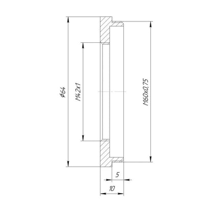 M42x1 female to M60x0.75 male thread adapter