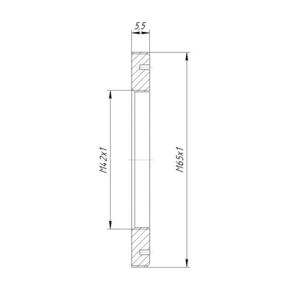 M42x1 female to M65x1 male thread adapter, flangeless
