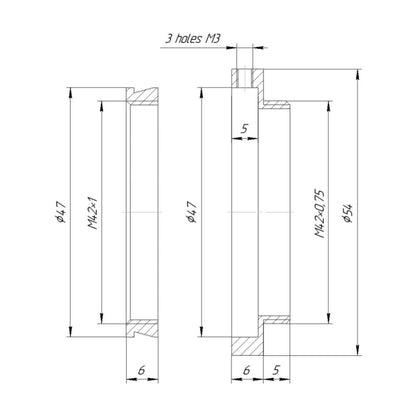 M42x1 female to M42x0.75 (T2) male thread adapter for telescopes, bronze insert