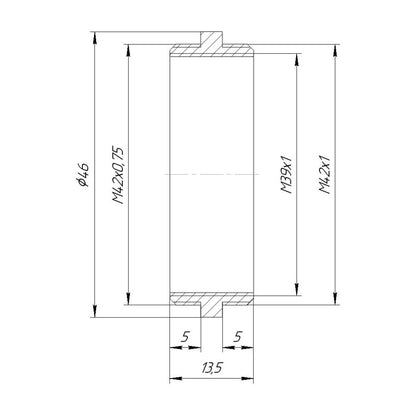 M42x1 male to T2 (M42x0.75) male thread adapter