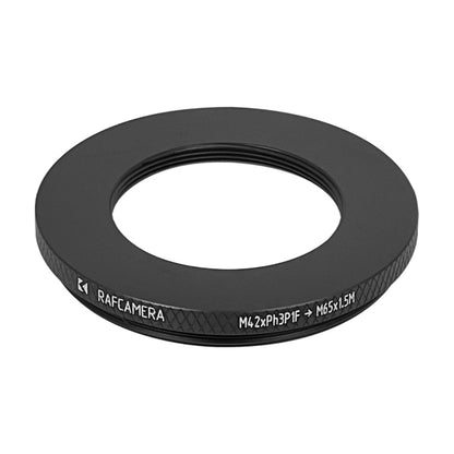 M42xPh3P1 female to M65x1.5 male thread (Leica Z16 objective to Z16A) adapter