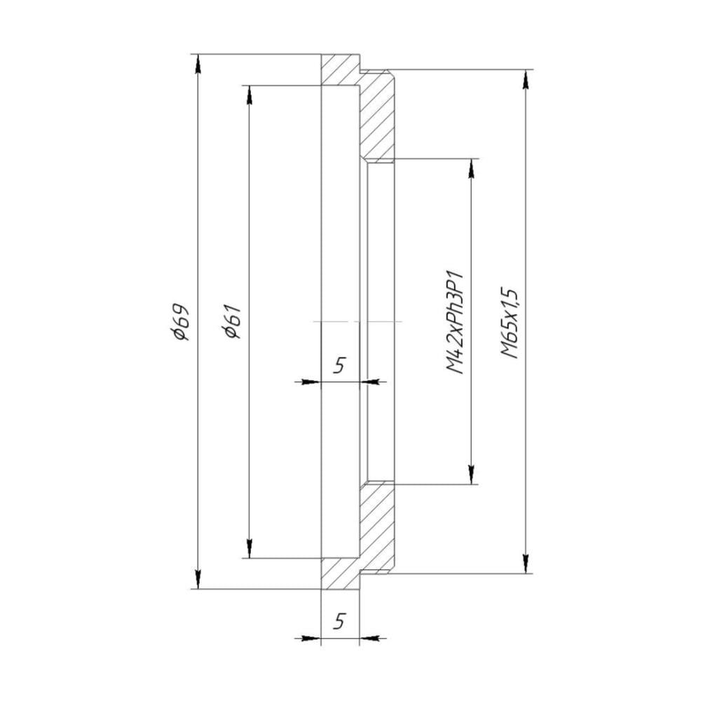 M42xPh3P1 female to M65x1.5 male thread (Leica Z16 objective to Z16A) adapter