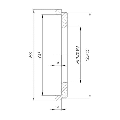 M42xPh3P1 female to M65x1.5 male thread (Leica Z16 objective to Z16A) adapter