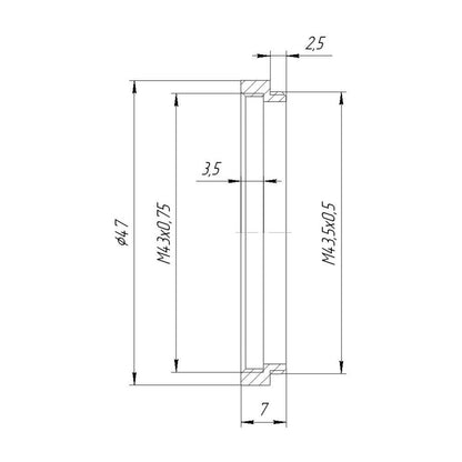 M43.5x0.5 male to M43x0.75 female thread adapter