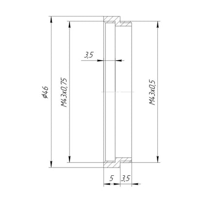 M43x0.5 male to M43x0.75 female thread adapter (pitch converter)