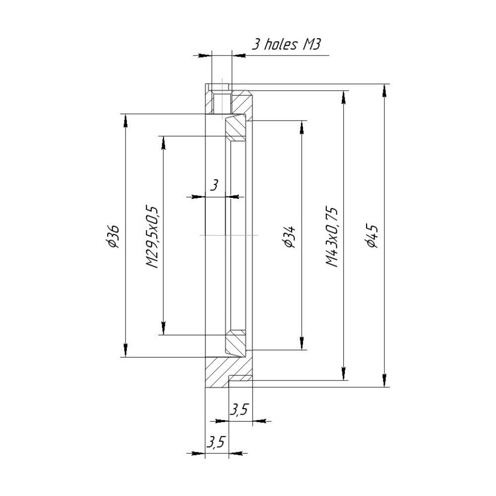 M43x0.75 male to M29.5x0.5 female thread adapter, rotatable