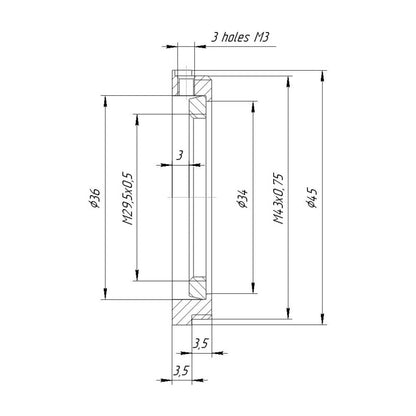 M43x0.75 male to M29.5x0.5 female thread adapter, rotatable