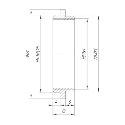 M43x0.75 male to M42x1 male thread adapter