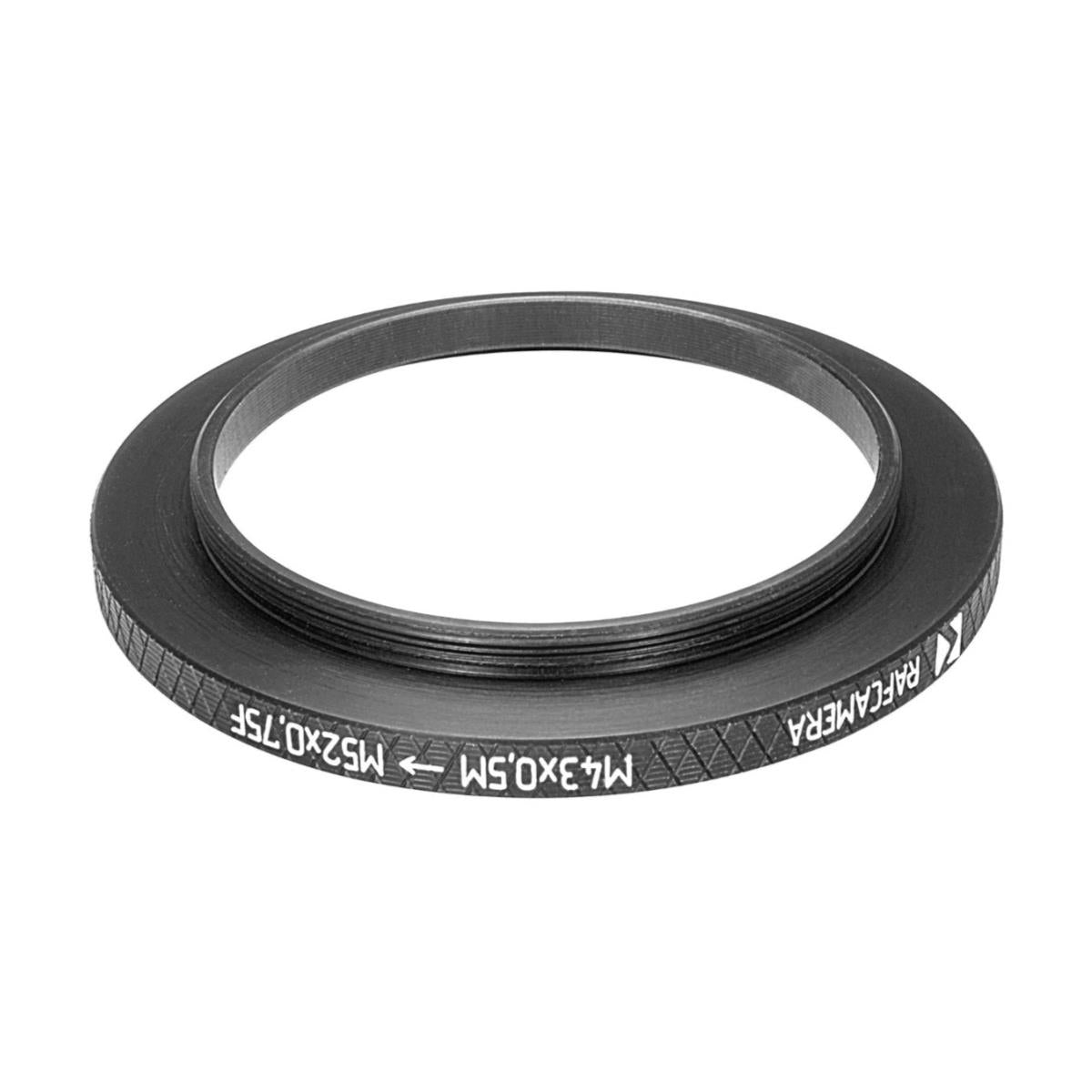 M43x0.5 male to M52x0.75 female thread adapter (43mm to 52mm step-up ring)