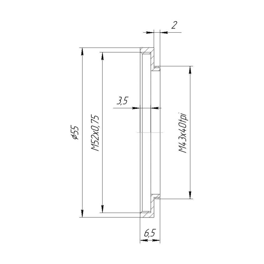 M43x40tpi male to M52x0.75 female thread adapter