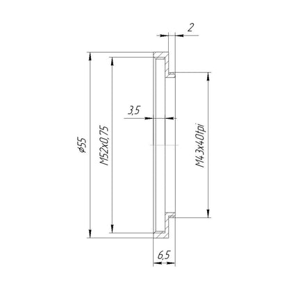M43x40tpi male to M52x0.75 female thread adapter