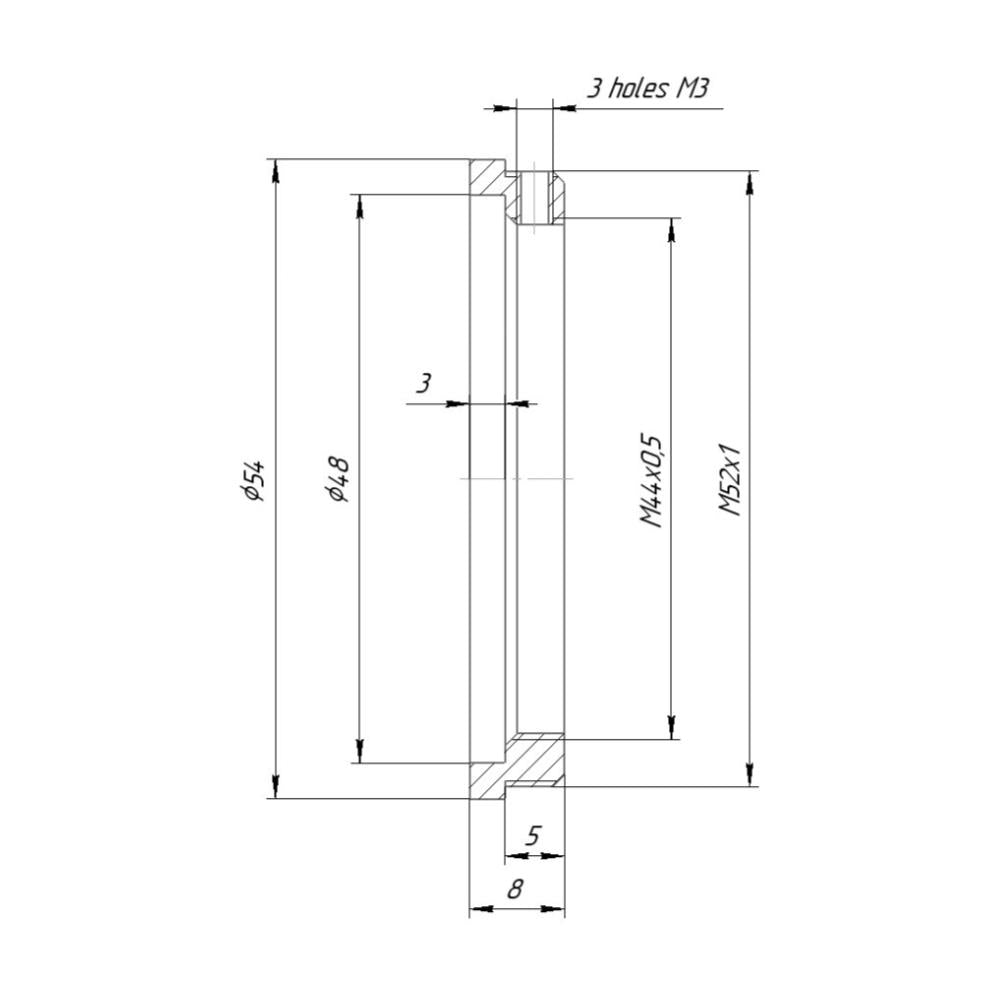 M44x0.5 female to M52x1 male thread adapter for Ortal lenses