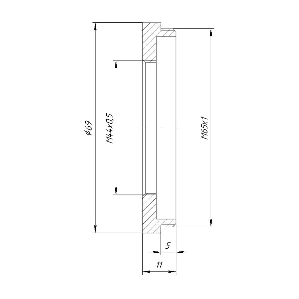 M44x0.5 female to M65x1 male thread adapter for LOMO 75mm optical blocks
