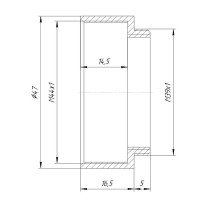 M44x1 female to M39x1 (LTM) male thread adapter
