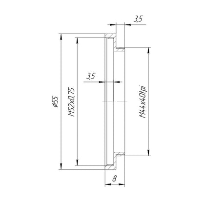 M44x40tpi male to M52x0.75 female thread adapter
