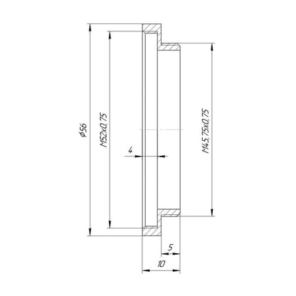 M45.75x0.75 male to M52x0.75 female adapter (step-up ring) for Compur #2