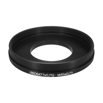 M45x0.75 male to M77x0.75 female thread adapter with 80mm outer diameter