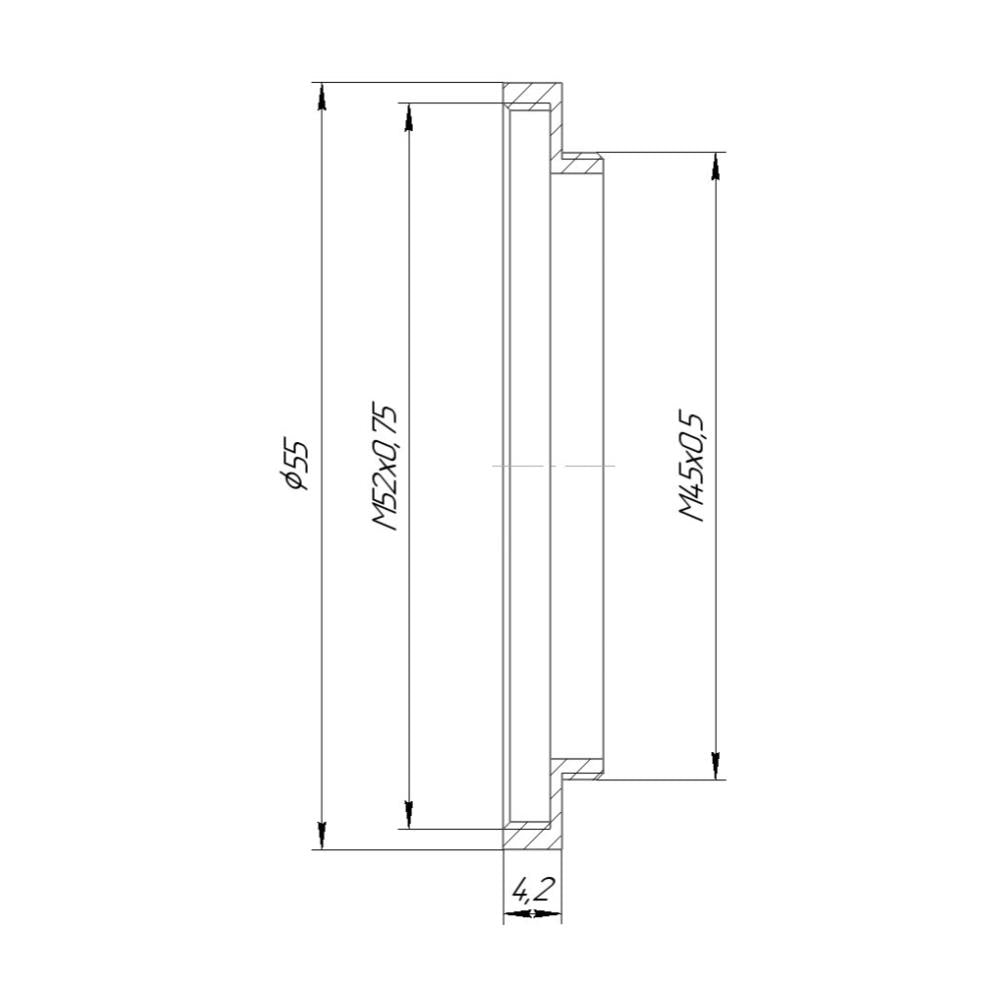 M45x0.5 male to M52x0.75 female thread adapter (45mm to 52mm step-up ring)