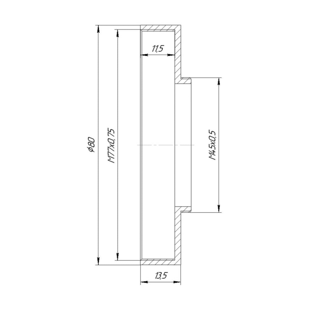 M45x0.5 male to M77x0.75 female thread adapter with 80mm outer diameter
