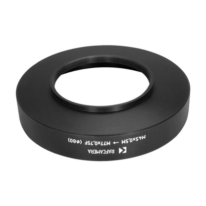 M45x0.5 male to M77x0.75 female thread adapter with 80mm outer diameter