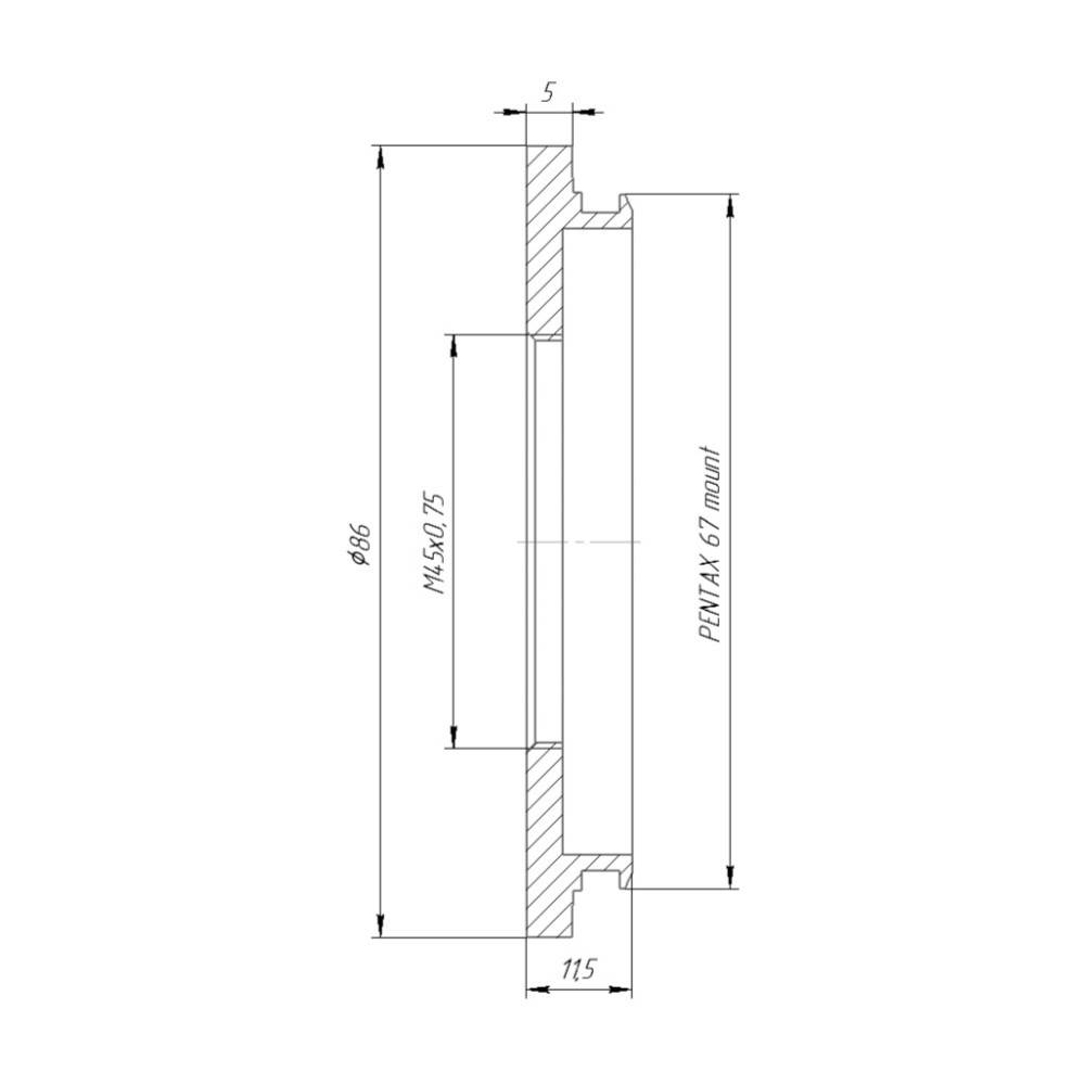 M45x0.75 female thread to Pentax 67 camera mount adapter