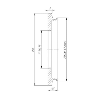 M45x0.75 female thread to Pentax 67 camera mount adapter