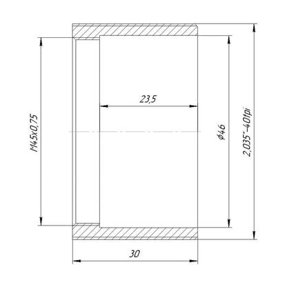 M45x0.75 female to SM2 male thread adapter, 30mm long