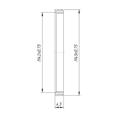M45x0.75 male to M42x0.75 (T2) female thread adapter, flangeless