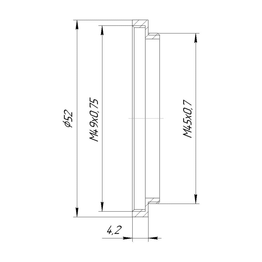 M45x0.7 male to M49x0.75 female thread adapter (45mm to 49mm step-up ring)