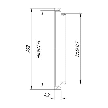 M45x0.7 male to M49x0.75 female thread adapter (45mm to 49mm step-up ring)