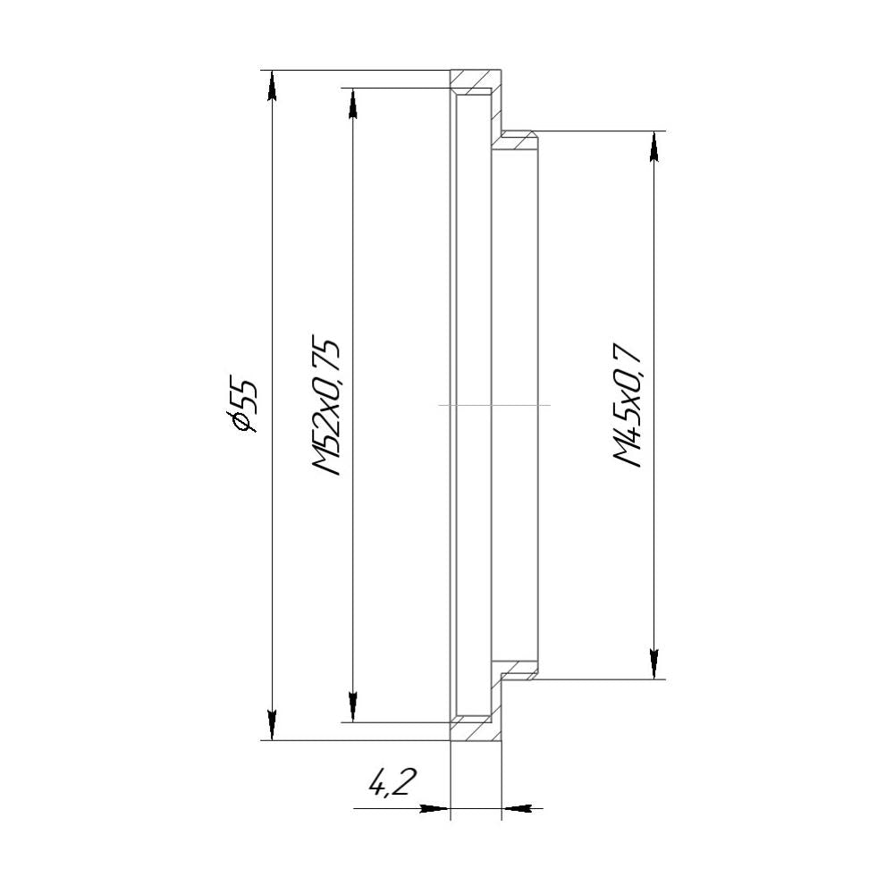 M45x0.7 male to M52x0.75 female thread adapter (45mm to 52mm step-up ring)