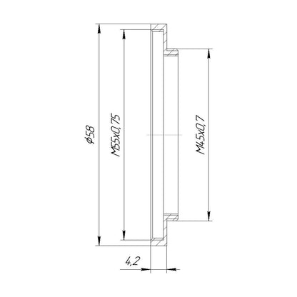 M45x0.7 male to M55x0.75 female thread adapter (45mm to 55mm step-up ring)