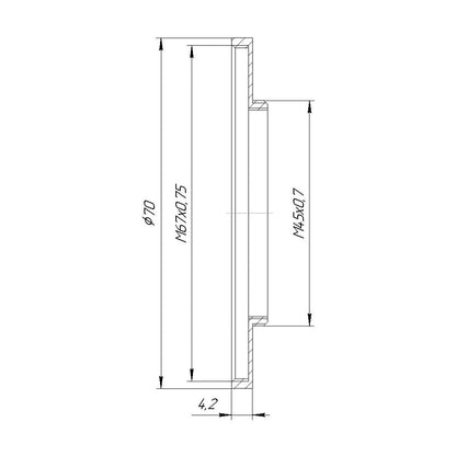 M45x0.7 male to M67x0.75 female thread adapter (45mm to 67mm step-up ring)