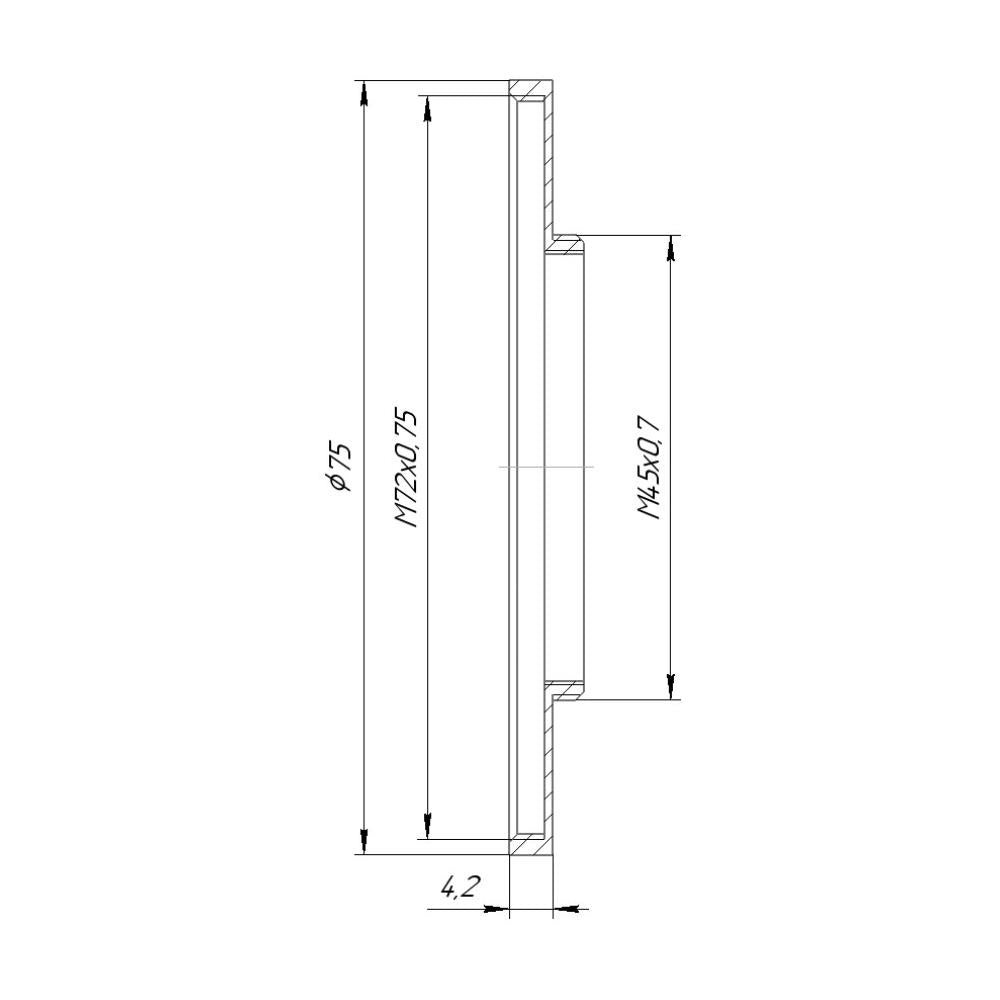 M45x0.7 male to M72x0.75 female thread adapter (45mm to 72mm step-up ring)