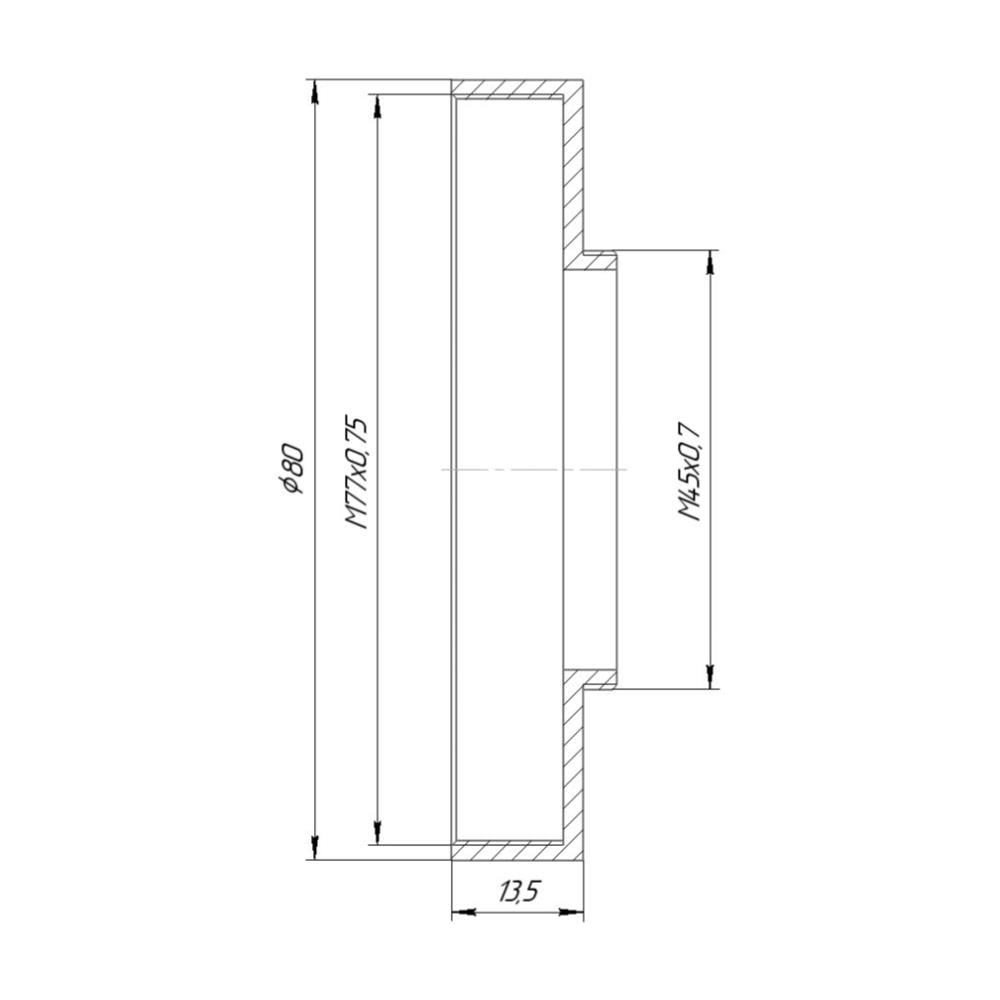 M45x0.7 male to M77x0.75 female thread adapter with 80mm outer diameter