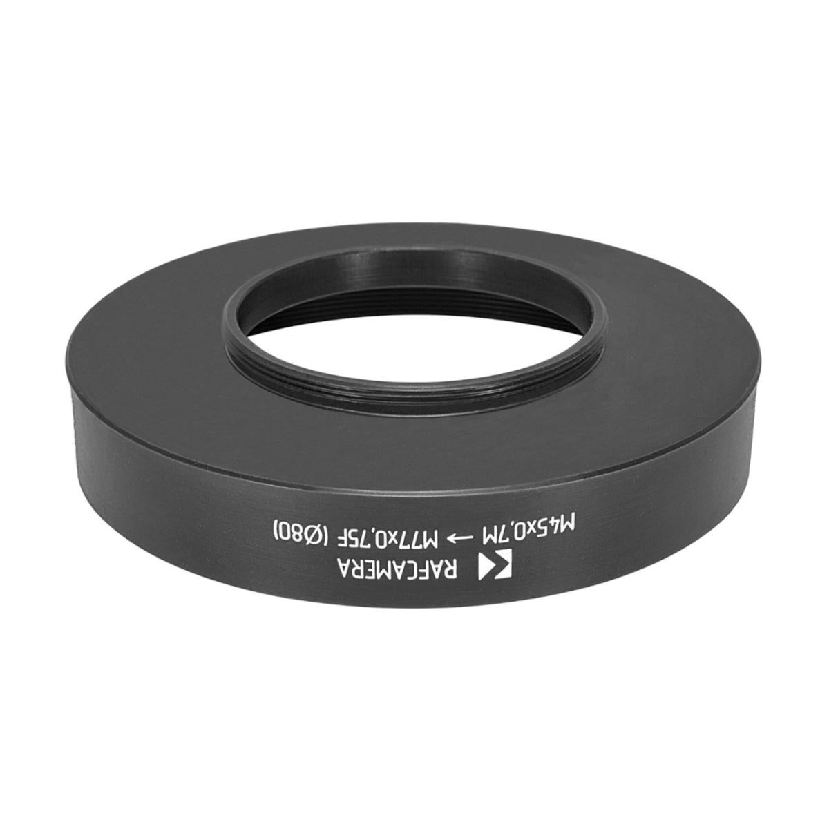 M45x0.7 male to M77x0.75 female thread adapter with 80mm outer diameter