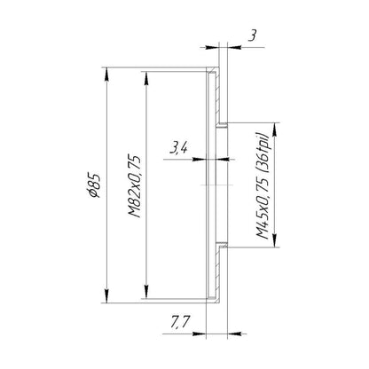 M45x0.75 (36tpi) male to M82x0.75 female thread adapter