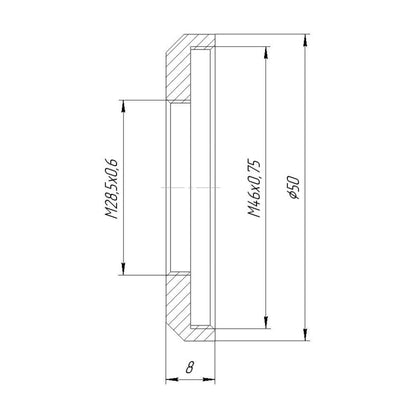 M46x0.75 female to M28.5x0.6 female thread adapter