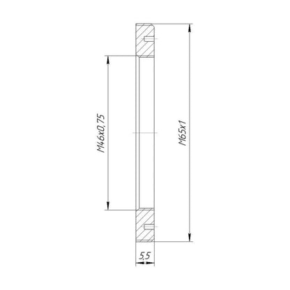 M46x0.75 female to M65x1 male thread adapter, flangeless